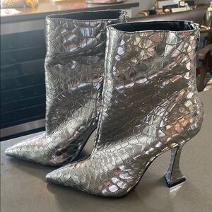 SCHUTZ Metallic Silver Croc Embossed Boots
